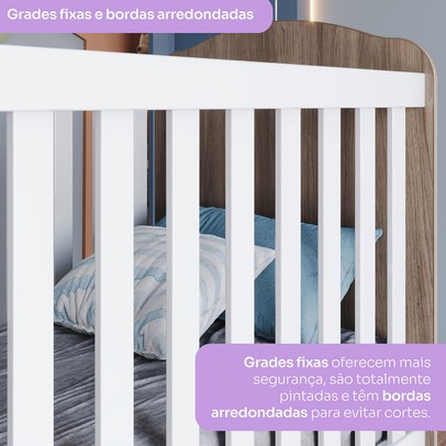 Quarto de Bebê Completo Bala de Menta 3 Portas 2 Gavetas Rústico/Branco - Henn