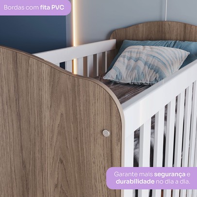 Quarto de Bebê Completo Bala de Menta 3 Portas 2 Gavetas Rústico/Branco - Henn