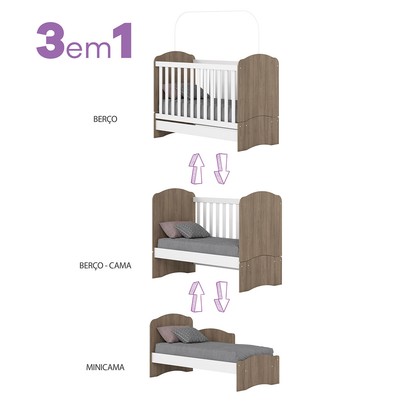 Quarto de Bebê Completo Bala de Menta 5 Gavetas Rústico/Branco - Henn