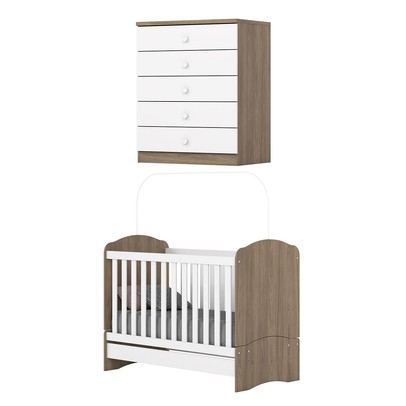 Quarto de Bebê Completo Bala de Menta 5 Gavetas Rústico/Branco - Henn