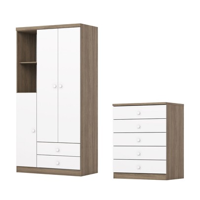 Quarto de Bebê Completo Bala de Menta 3 Portas 7 Gavetas Rústico/Branco - Henn