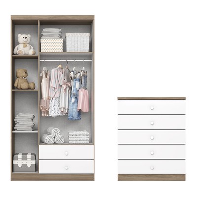 Quarto de Bebê Completo Bala de Menta 3 Portas 7 Gavetas Rústico/Branco - Henn