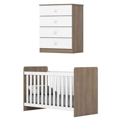 Quarto de Bebê Completo Labirinto 4 Gavetas Rústico/Branco - Henn