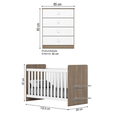 Quarto de Bebê Completo Labirinto 4 Gavetas Rústico/Branco - Henn