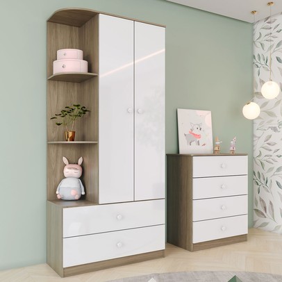 Quarto de Bebê Completo Labirinto 2 Portas 6 Gavetas Rústico/Branco - Henn