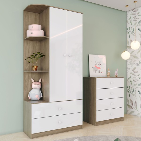 Quarto de Bebê Completo Labirinto 2 Portas 6 Gavetas Rústico/Branco - Henn