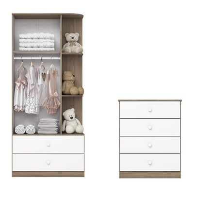 Quarto de Bebê Completo Labirinto 2 Portas 6 Gavetas Rústico/Branco - Henn