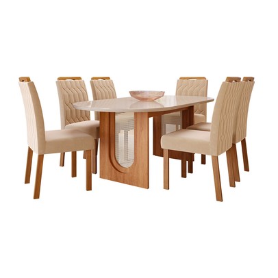 Mesa de Jantar 6 Lugares Valentina Paola com Vidro Cinamomo/Off White/Nude - Cimol