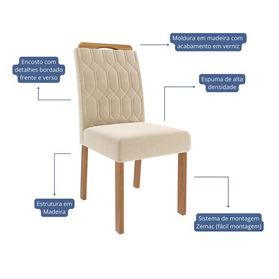 Mesa de Jantar 6 Lugares Valentina Paola com Vidro Cinamomo/Off White/Nude - Cimol