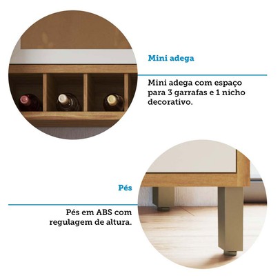 Armário de Cozinha Modulada com Balcão e Tampo 8 Portas 4 Gavetas ágata 100% Mdf Vidro Reflecta Amêndoa/Off White - Pnr Móveis