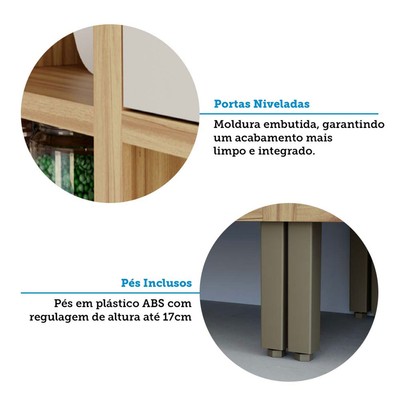 Armário de Cozinha Canto com Balcão e Tampo 14 Portas 4 Gavetas Pérola 100% Mdf Vidro Reflecta Amêndoa/White - Pnr Móveis