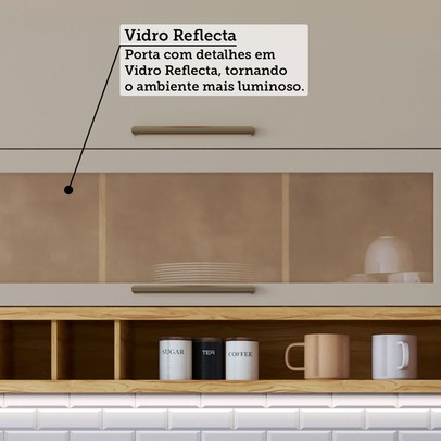 Armário de Cozinha Canto com Balcão e Tampo 14 Portas 4 Gavetas Pérola 100% Mdf Vidro Reflecta Amêndoa/White - Pnr Móveis
