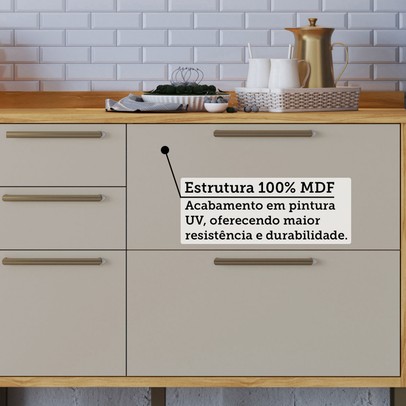 Armário de Cozinha Canto com Balcão e Tampo 14 Portas 4 Gavetas Pérola 100% Mdf Vidro Reflecta Amêndoa/White - Pnr Móveis