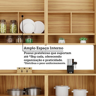 Armário de Cozinha Modulada Canto com Balcão e Tampo 14 Portas 4 Gavetas ágata 100% Mdf Vidro Reflecta Amêndoa/Chumbo - Pnr Móveis