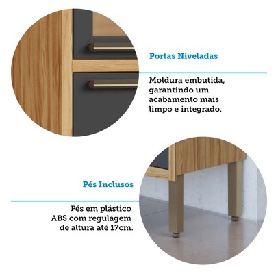 Armário de Cozinha Canto com Balcão e Tampo 14 Portas 4 Gavetas Pérola 100% Mdf Vidro Reflecta Amêndoa/Chumbo - Pnr Móveis