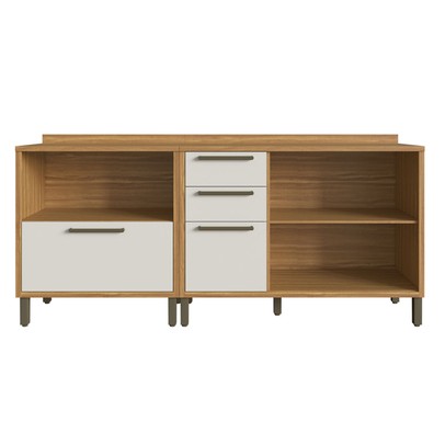 Armário de Cozinha com Balcão e Tampo 3 Portas 4 Gavetas Pérola 100% Mdf Vidro Reflecta Amêndoa/Off White - Pnr Móveis