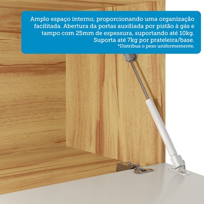 Armário de Cozinha com Balcão e Tampo 3 Portas 4 Gavetas Pérola 100% Mdf Vidro Reflecta Amêndoa/Off White - Pnr Móveis