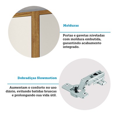 Armário de Cozinha Modulada com Balcão e Tampo 16 Portas 5 Gavetas Pérola Premium 100% Mdf Vidro Reflecta Amêndoa/Off White - Pnr Móveis