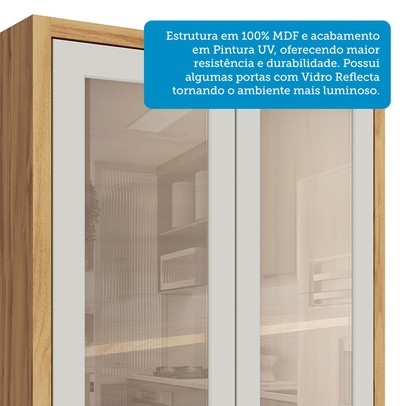 Armário de Cozinha Modulada com Balcão e Tampo 16 Portas 5 Gavetas Pérola Premium 100% Mdf Vidro Reflecta Amêndoa/Off White - Pnr Móveis