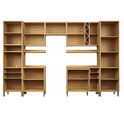 Armário de Cozinha Modulada com Balcão e Tampo 16 Portas 5 Gavetas Pérola Premium 100% Mdf Vidro Reflecta Amêndoa/Off White - Pnr Móveis