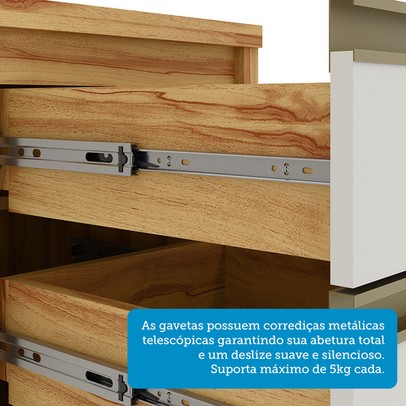 Armário de Cozinha Modulada com Balcão e Tampo 16 Portas 5 Gavetas Pérola Premium 100% Mdf Vidro Reflecta Amêndoa/Off White - Pnr Móveis