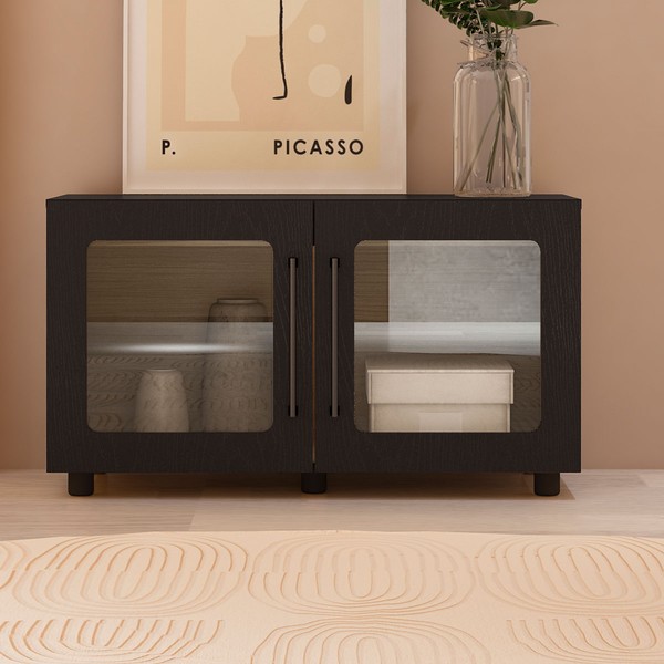 Balcão Buffet Mia 81,50 Cm 2 Portas com Vidro 100% Mdf Preto/Riveira - Artely Móveis