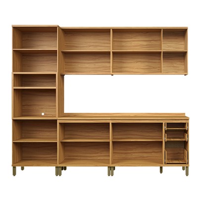 Armário de Cozinha Modulada com Balcão e Tampo 13 Portas 3 Gavetas Nice Fresado 100% Mdf Amêndoa/Off White - Pnr Móveis