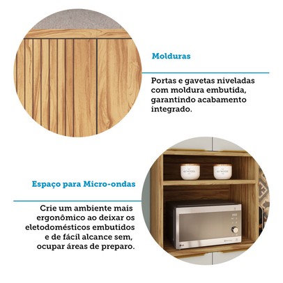 Armário de Cozinha Modulada com Balcão e Tampo 13 Portas 3 Gavetas Nice Fresado 100% Mdf Amêndoa/Off White - Pnr Móveis
