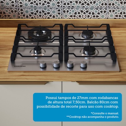Armário de Cozinha Modulada com Balcão e Tampo 13 Portas 3 Gavetas Nice Fresado 100% Mdf Amêndoa/Off White - Pnr Móveis