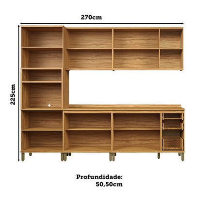 Armário de Cozinha com Balcão e Tampo 13 Portas 3 Gavetas Nice Fresado 100% Mdf Amêndoa/Off White - Pnr Móveis