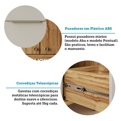 Armário de Cozinha Modulada com Balcão e Tampo 13 Portas 3 Gavetas Nice Fresado com Prateleira 100% Mdf Amêndoa/Off White - Pnr Móveis