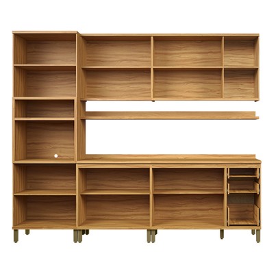 Armário de Cozinha Modulada com Balcão e Tampo 13 Portas 3 Gavetas Nice Fresado com Prateleira 100% Mdf Amêndoa/Off White - Pnr Móveis