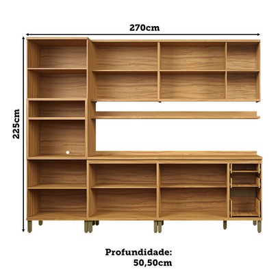 Armário de Cozinha com Balcão e Tampo 13 Portas 3 Gavetas Nice Fresado com Prateleira 100% Mdf Amêndoa/Off White - Pnr Móveis
