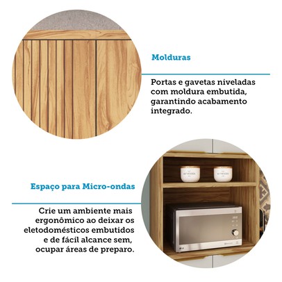Armário de Cozinha com Balcão e Tampo 13 Portas 3 Gavetas Nice Fresado com Prateleira 100% Mdf Amêndoa/Off White - Pnr Móveis