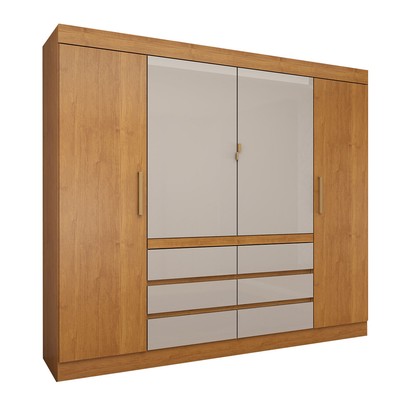 Guarda-Roupa Casal Luxúria 4 Portas 6 Gavetas Cinamomo/Off White - Panorama Móveis