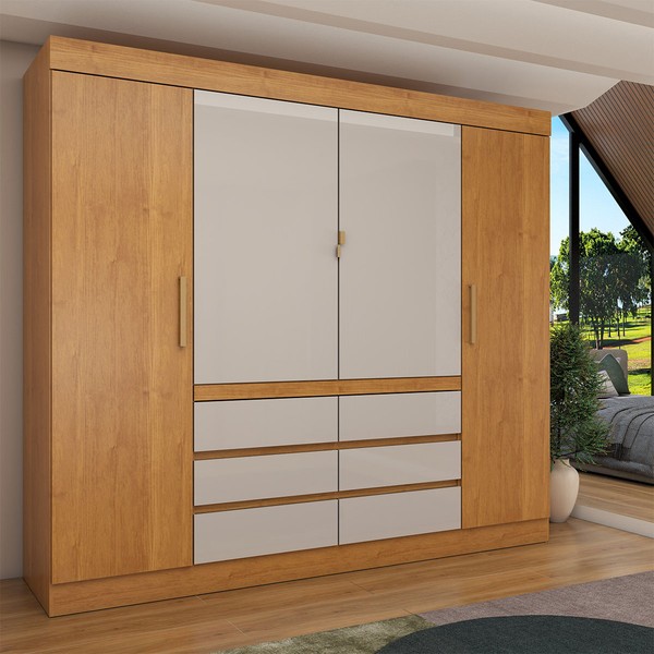Guarda-Roupa Casal Luxúria 4 Portas 6 Gavetas Cinamomo/Off White - Panorama Móveis