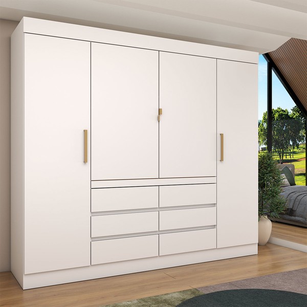 Guarda-Roupa Casal Luxúria 4 Portas 6 Gavetas Branco - Panorama Móveis