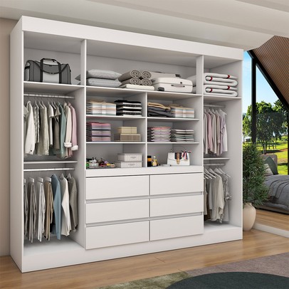 Guarda-Roupa Casal Luxúria 4 Portas 6 Gavetas Branco - Panorama Móveis