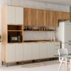 Armário de Cozinha Modulada com Balcão e Tampo 14 Portas 3 Gavetas Nice Fresado com Prateleira 100% Mdf Amêndoa/Off White - Pnr Móveis