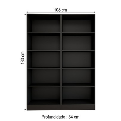 Estante para Livros Alexa 8 Prateleiras Preto - Panorama Móveis