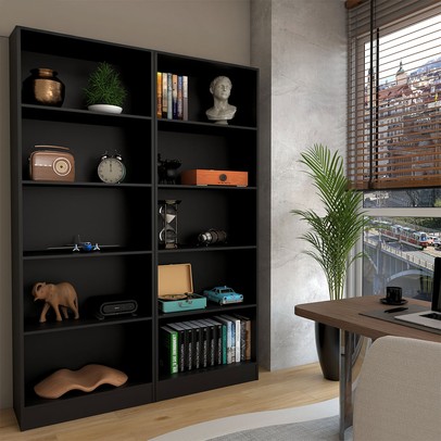 Estante para Livros Alexa 8 Prateleiras Preto - Panorama Móveis