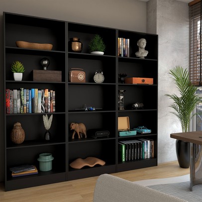 Estante para Livros Alexa 12 Prateleiras Preto - Panorama Móveis