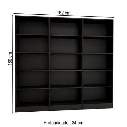 Estante para Livros Alexa 12 Prateleiras Preto - Panorama Móveis