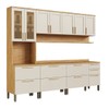 Armário de Cozinha Americana Modulada com Balcão e Tampo 13 Portas 3 Gavetas Texas 100% Mdf com Vidro Reflecta Amêndoa/Off White - Pnr Móveis