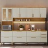 Armário de Cozinha Americana Modulada com Balcão e Tampo 13 Portas 3 Gavetas Texas 100% Mdf com Vidro Reflecta Amêndoa/Off White - Pnr Móveis