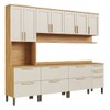 Armário de Cozinha Americana Modulada com Balcão e Tampo 13 Portas 3 Gavetas Texas 100% Mdf Amêndoa/Off White - Pnr Móveis