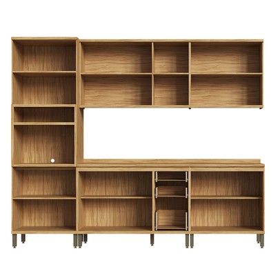 Armário de Cozinha Modulada com Balcão e Tampo 13 Portas 3 Gavetas Nice Canelado 100% Mdf Amêndoa/Off White - Pnr Móveis