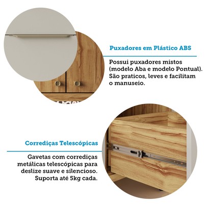 Armário de Cozinha Modulada com Balcão e Tampo 13 Portas 3 Gavetas Nice Canelado 100% Mdf Amêndoa/Off White - Pnr Móveis