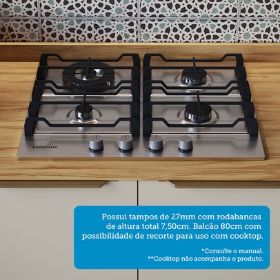 Armário de Cozinha Modulada com Balcão e Tampo 13 Portas 3 Gavetas Nice Canelado 100% Mdf Amêndoa/Off White - Pnr Móveis