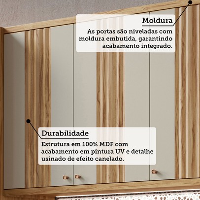 Armário de Cozinha Modulada com Balcão e Tampo 13 Portas 3 Gavetas Nice Canelado 100% Mdf Amêndoa/Off White - Pnr Móveis